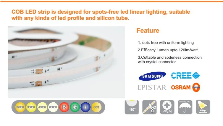 2021 Hot Low Price 24V 280 LED RGB COB LED Strip for Aluminum Profile